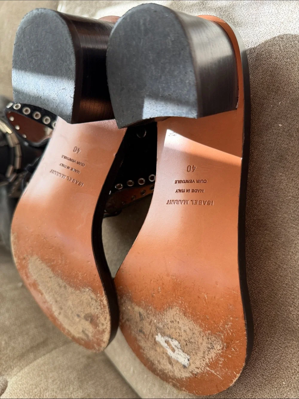 Isabel marant jaeryn Black Studded Suede Block Heel Sandals 40
